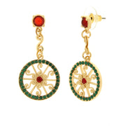 Metal earrings with wheel and colored crystals