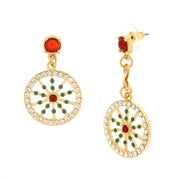 Metal earrings with wheel and colored crystals