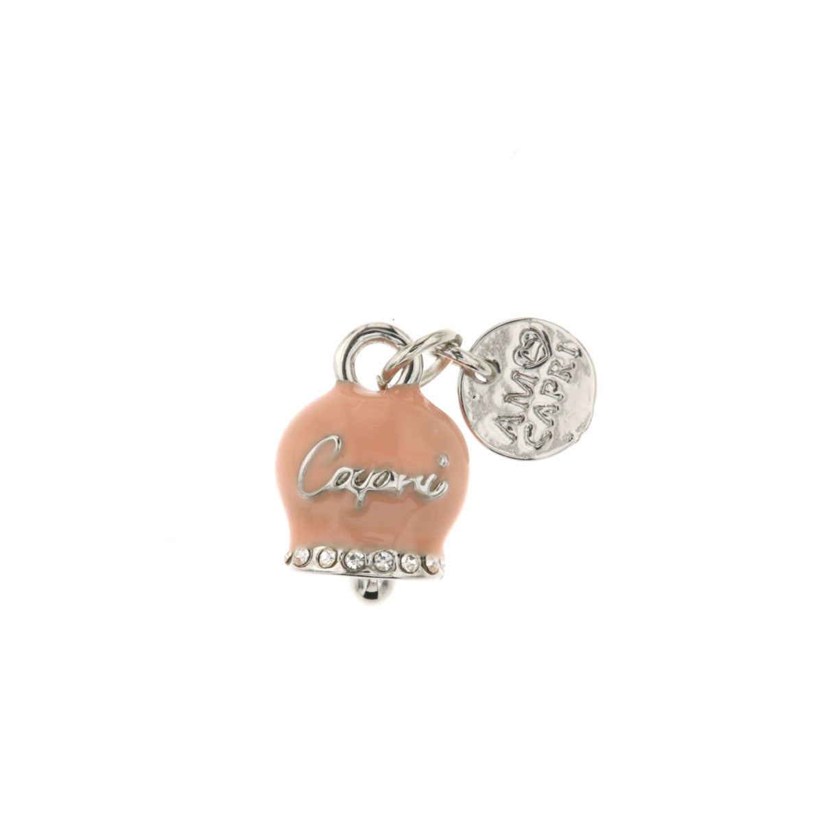 Ciondolo in Metallo campanella portafortuna rosa antico con scritta Ca –  Bysimon Group S.r.l.
