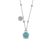 Collana in Metallo con campanella portafortuna pendente impreziosita da smalto turchese e cristalli