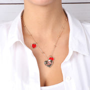 Collana in Metallo con cuori pendenti in smalto rosso