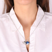 Collana in Metallo con campanelle portafortuna smaltata blu e impreziosita da cristalli bianchi