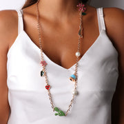 Collana in Metallo con fiori, cuore con scritta capri, cactus, Campania e campanella pendente