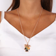 Collana in Metallo con pendente testa di moro donna con smalti e cristalli colorati