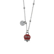Collana in Metallo maglia a pallini con campanella rossa e scritta Capri