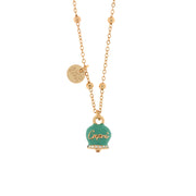 Collana in Metallo con campanella portafortuna verde marino e scritta Capri