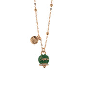Collana in Metallo maglia a pallini con campanella verde e scritta Capri