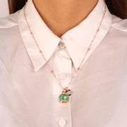 Collana in Metallo maglia a pallini con campanella verde e scritta Capri