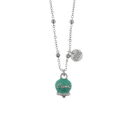 Collana in Metallo con campanella portafortuna verde acqua, con scritta Capri