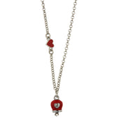 Collana in Metallo con dettaglio cuore rosso e campanella portafortuna rossa con cuore centrale e cristalli bianchi