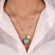 Collana in Metallo con campanella grande turchese e scritta Capri impreziosito da cristalli bianchi