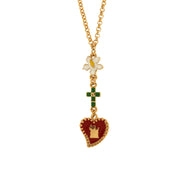 Collana in Metallo con fiori, croci e cuore sacro pendenti