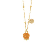 Collana in Metallo campanella portafortuna in smalto arancione, con scritta Capri a rilievo e cristalli bianchi