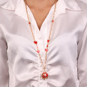 Collana in Metallo con campanella portafortuna impreziosita da cuori rossi
