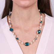 Collana in Metallo con cristalli blu ispirati al vetro di Murano e perle