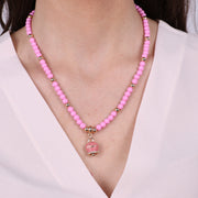 Collana in Metallo con perline e campanellina smaltata rosa
