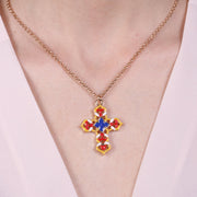 Collana in Metallo con maioliche colorate a forma di croce