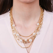 Collana in Metallo multifilo con perle e catene intrecciate
