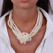 Collana in Metallo multifilo con perle e nodo centrale