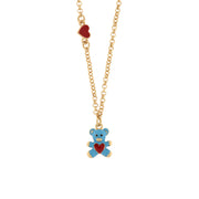 Metal necklace with blue bear and red heart