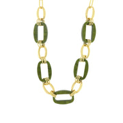 Metal necklace with green rectangular-shaped chains