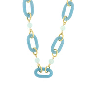 Metal necklace with light blue rectangular shaped chains