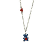 Metal necklace with blue bear and red heart