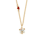 Metal necklace with bell in the shape of a white bear and a red heart