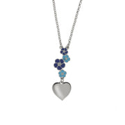 Metal necklace with blue flowers and pendant hearts