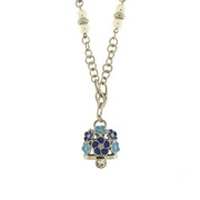 Bell metal necklace with blue flowers