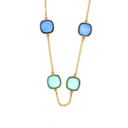 Metal necklace with square blue stones