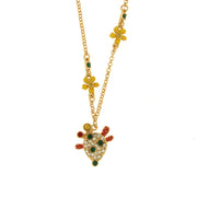 Metal necklace with cactus embellished with colored stones