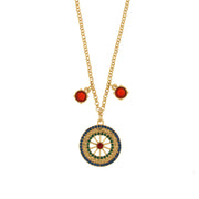 Metal necklace with wheel embellished with colored stones