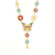 Collana in Metallo con farfalla e fiori colorati