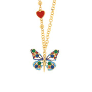 Collana in Metallo con farfalla multicolor e cuore rosso