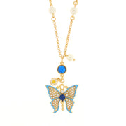 Collana in Metallo con farfalla turchese e perle