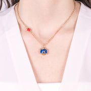 Collana in Metallo con campanella a forma di orso blu e cuore rosso