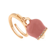 Anello in Metallo con campanella portafortuna, impreziosita da smalto rosa e cristalli