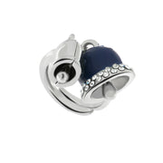 Anello in Metallo con campanelle portafortuna con smaltatura blu e cristalli bianchi