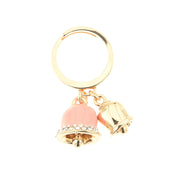 Anello in Metallo con campanelle portafortuna con smaltatura rosa e cristalli bianchi