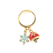 Anello in Metallo con pendente a forma di fiocco di neve e campanella portafortuna natalizia