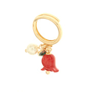 Anello in Metallo con perla e campanella a forma di rosa impreziosita da smalti colorati