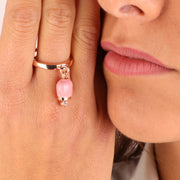 Anello in Metallo con campanella portafortuna pendente rosa, impreziosita da punto luce