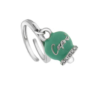 Anello in Metallo con campanella portafortuna color verde acqua, con scritta Capri a rilievo e cristalli bianchi