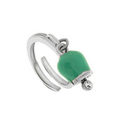 Anello in Metallo con campanella portafortuna pendente verde acqua, impreziosita da punto luce