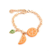 Bracciale in Metallo maglia rolò, con charms arance di Sicilia pendenti impreziositi da smalti colorati