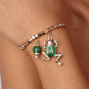 Bracciale in Metallo con rana e campanella pendenti, impreziositi da smalto verde