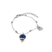Bracciale in Metallo con campanella portafortuna pendente, impreziosita da smalto blu e punto luce