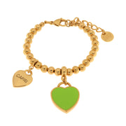 Bracciale in Metallo con cuore pendente in smalto verde e scritta Capri