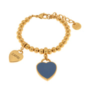 Bracciale in Metallo con cuore pendente in smalto blu e scritta Capri